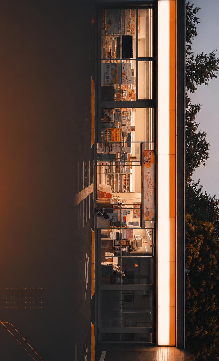 A retail store at night